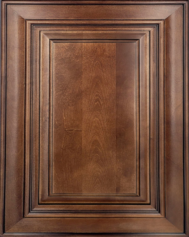 Traditional-style Charleston door in rich Saddle, showcasing a raised panel with deep wood grain. The medium wood stain finish highlights the door's natural beauty and craftsmanship, adding elegance to homes.