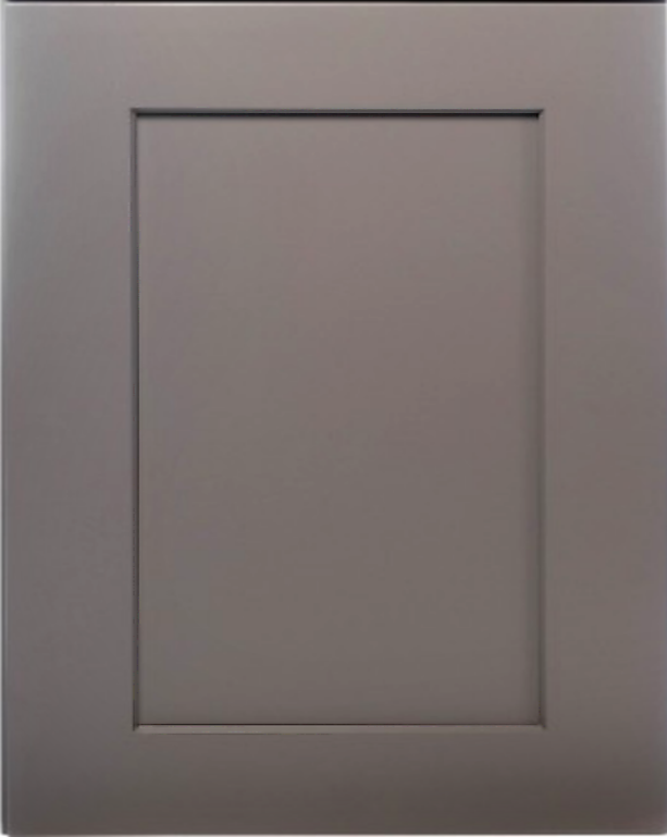 Shaker-style door in sophisticated Pebble Grey, showcasing a classic flat panel with a dimensional rectangular frame. Crafted from durable materials, it offers a sleek design suitable for modern homes.